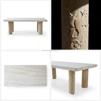 Table basse rectangulaire de luxe moderne en marbre travertin naturel avec pieds sculptés en colonne pour villas, hôtels et salles à manger - Taille personnalisée