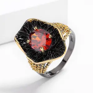 Gioielli Vintage KYRA01746 gioielli stile corte anello ovale di lusso con zirconi rossi per le donne