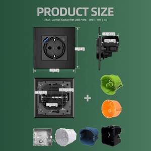 Prise murale allemande Schuko standard européenne 250V 16A avec charge rapide PD20W, ports USB Type-A et Type-C, <span class=keywords><strong>plaque</strong></span> en métal brossé - Product Image 3