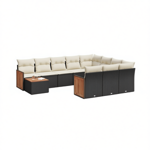 Conjunto de Sofás de Jardín de Ratán Negro para 6 Personas, Muebles de Exterior Resistentes a la Intemperie, Diseño Contemporáneo con Detalles en Madera de Teca - Product Image 1