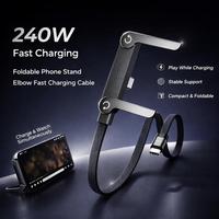 Cable USB Trenzado Tipo C de Carga Rápida PD de 240W, Diseño en Ángulo para Juegos, con Soporte Integrado para Teléfono Móvil