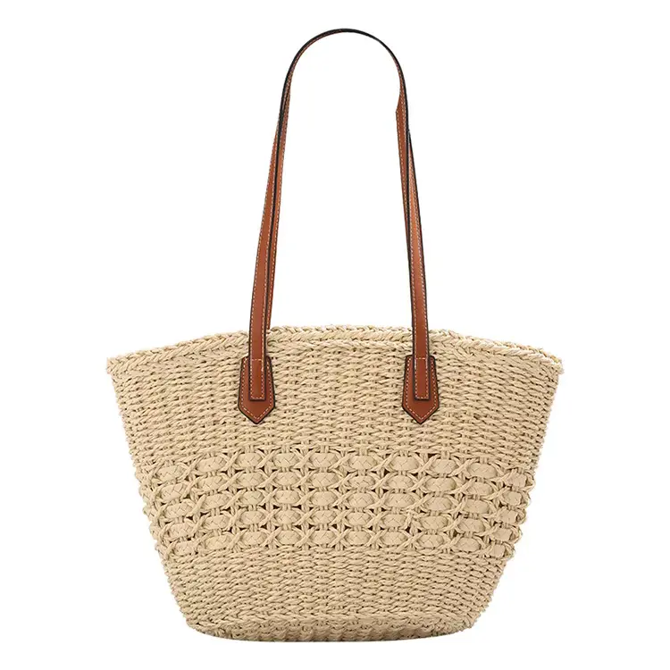 Borsa a una spalla in paglia intrecciata alla moda borsa Tote di grande capacità cesto vegetale portatile per le vacanze da donna