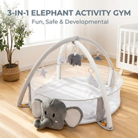 Tapis d'éveil pour bébé Nordic Elephant avec côtés en maille, tapis sensoriel rembourré, piscine à balles 3-en-1, centre d'activités pour nourrissons