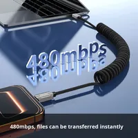 Câble enroulé double USB-C 240W 6A à charge rapide, 1,5m, avec rangement magnétique, tressé en nylon, rétractable et élastique pour téléphones portables et voiture