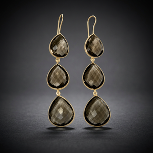 Pendientes Geométricos de Plata de Ley 925 con Baño de Oro de 18K y Cuarzo Engastado en Bisel, Nueva Llegada - Product Image 2