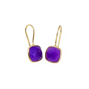 Hermosos Pendientes Colgantes de Plata de Ley 925 y Oro de 18k con Calcedonia Verde de Corte Checker de 12mm, Hechos a Mano, para Mujer, Ideales para Bodas - Product Image 1