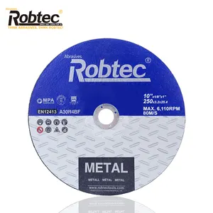 Robtec T42 10英寸250 x 3.2x 22.2毫米凹陷中心树脂粘结砂轮，用于金属切割