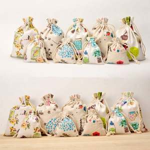 Sacs en coton et lin naturel recyclables faits à la main, emballage alimentaire, impression festive d'anniversaire, cadeaux personnalisables, pochette - Product Image 3