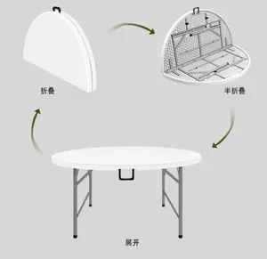 10人轻便廉价塑料栈桥折叠椅和72带折叠腿的圆形折叠桌马来西亚