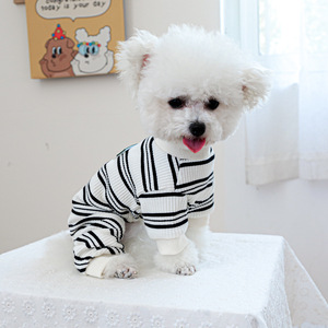 PETCIRCLE Pet <b>Clothes</b>, Dog and <b>Cat</b> Outfits, Onesie, Black and White Striped Home Wear - Product Image 3
