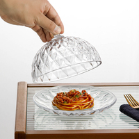 Glazen taartplateau met diamantpatroon en koepelvormig deksel, stofdichte dessert serveerschaal voor afternoon tea, fruit- en snackpresentatie