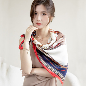 Écharpe carrée en twill uni pour femmes musulmanes, motif licorne imprimé, printemps été, 90x90cm - Product Image 1