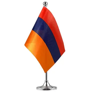 Sunshine Custom Armenia desk flag Factory price Small red blue orange all countries Armenia Table Flag with pole and base
