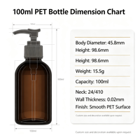 Bouteille à pompe en plastique de 100 ml, distributeur de liquide rechargeable en PET de qualité alimentaire pour shampoing, gel douche, savon pour les mains