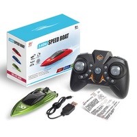 Bateau RC miniature télécommandé 2.4G pour piscine et aquarium, jouet en plastique, double moteur électrique, lumière LED, grande vitesse