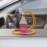 Mini flacon de parfum carré en verre de 8 ml et 5 ml à suspendre dans la voiture avec bouchon en bois, flacon vide pour désodorisant automobile, flacon de parfum en verre