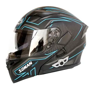 Helm Gigi Biru Tanpa Kabel Interkom Flip Up Pintar Sepeda Motor M/L/XL/XXL Lensa Ganda Persetujuan DOT