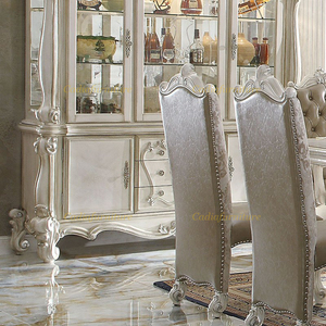 Meubles <span class=keywords><strong>de</strong></span> salle à manger <span class=keywords><strong>de</strong></span> conception européenne sculptés à la main, table <span class=keywords><strong>de</strong></span> salle à manger carrée avec <span class=keywords><strong>8</strong></span> chaises en cuir, couleur crème blanche - Product Image 6