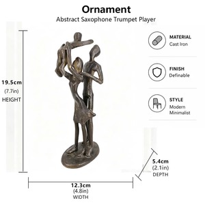 Sculpture vintage en fonte représentant un duo de saxophonistes et trompettistes abstraits, ornement décoratif pour bureau, salle d'étude, ou comme cadeau. - Product Image 6
