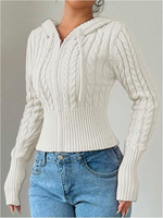 Sweat à capuche zippé décontracté pour femme en 100 % coton, tricot torsadé, manches longues, veste d'automne, vêtement d'extérieur, logo personnalisé OEM, vente en gros