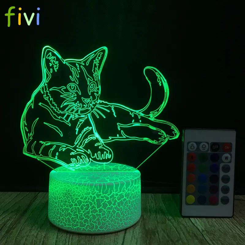 3D Cat Night Light Table Animal Lamp Decor Table Desk Optical Illusion Lamps 7 Color Changing Lights LED Table Lamp