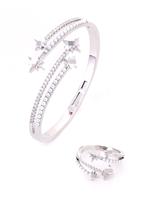 Ensemble de bijoux de luxe pour femme : bracelet et bague ouvrants en zircon et perles, motif étoile octogonale, cadeau d'anniversaire tendance