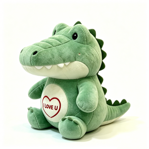 Personaliza un adorable cocodrilo de peluche sentado con vientre blanco, un lindo regalo de peluche con diseño de corazón rojo. - Product Image 1