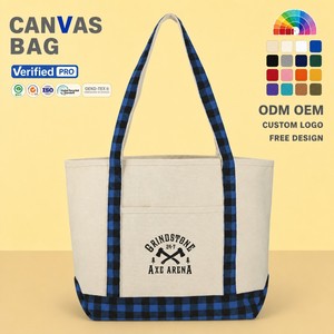 Sac fourre-tout en toile personnalisé avec impression Grindstone Axe Arena, sangle en tissu écossais bleu, sac de courses en coton écologique réutilisable - Product Image 1