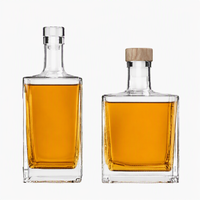 Bouteille en verre super flint carrée de 500 ml, 700 ml, 750 ml avec bouchon plat pour l'emballage de vin, gin, vodka, tequila – Vente en gros