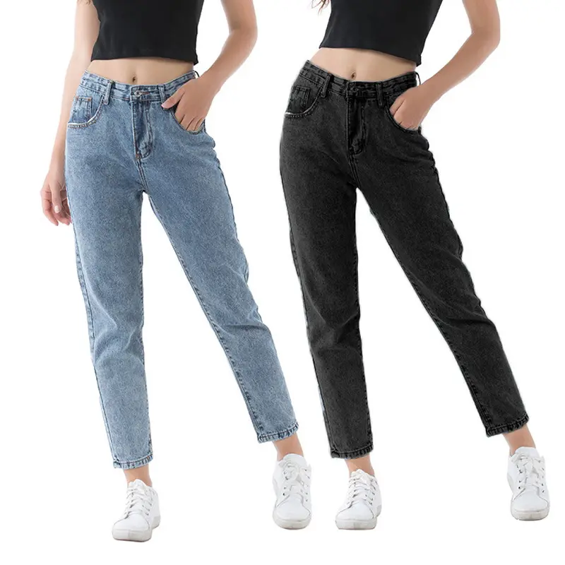 1912116 denim Distressed Loose Comfortable Mom Jeans snow washed Casual Straight Denim Pants women's jeans