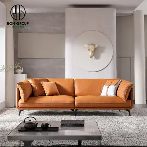 Muebles modernos personalizados para apartamento, sofá reclinable de cuero de vaca, diseño real, naranja, <span class=keywords><strong>italiano</strong></span>, para sala de estar, venta al por mayor - Product Image 1