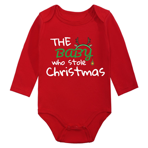 Offre Spéciale noël bébé barboteuse vêtements personnalisé transfert de chaleur imprimé <span class=keywords><strong>mon</strong></span> <span class=keywords><strong>premier</strong></span> noël tricot barboteuse 100% coton body - Product Image 4