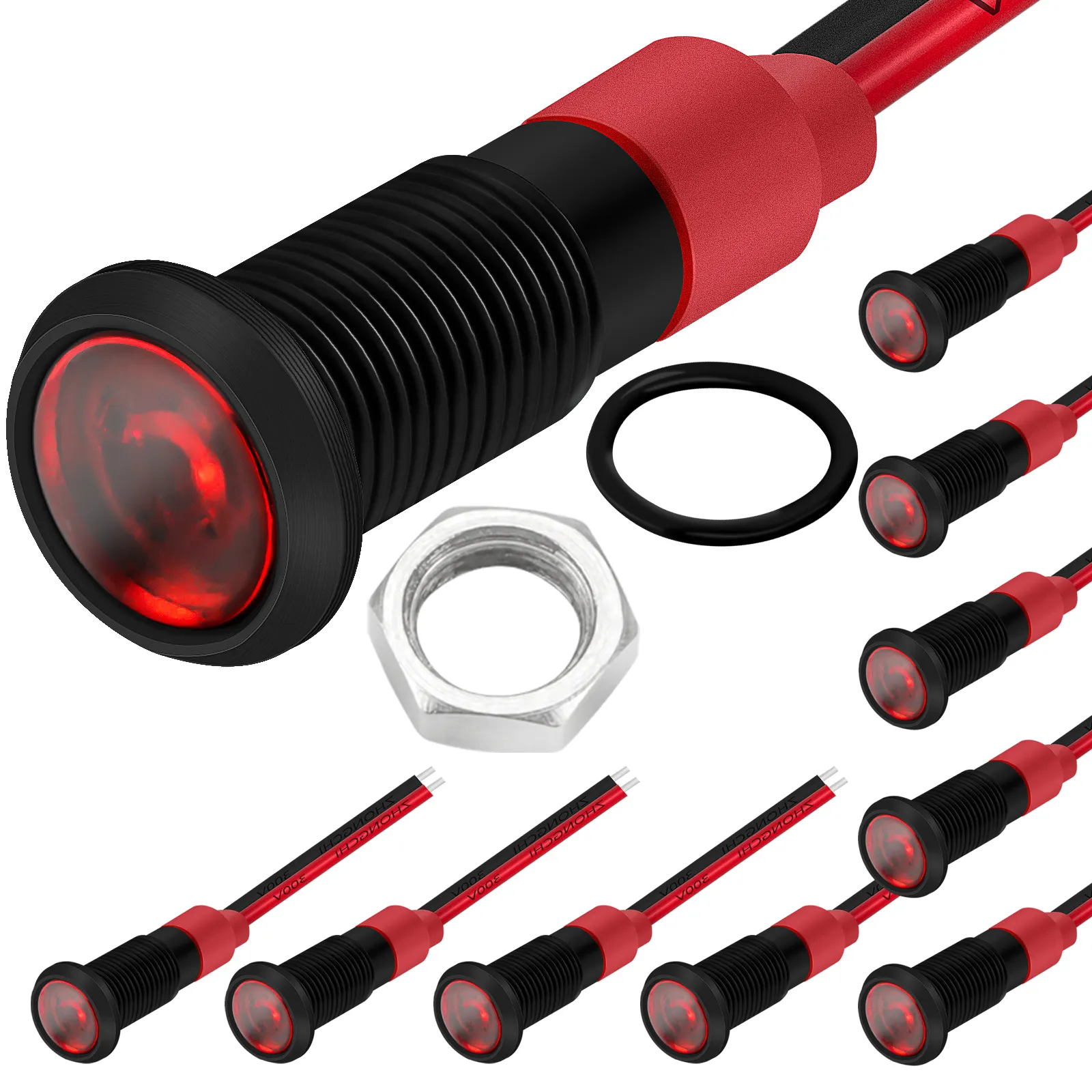 Светодиодный индикатор DaierTek, 6 мм, 1/4 дюйма, 12 В, 12 В, красная Пилотная лампа, Водонепроницаемая IP67 алюминиевая металлическая черная рамка с проводом