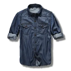 Spring and autumn shirts for men denim Wholesale custom plus size light bule casual denim jeans shirts for men