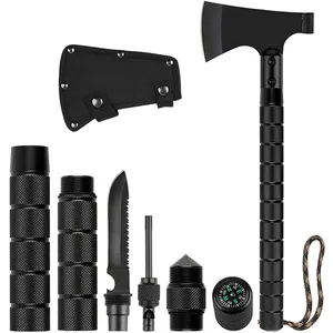 Axe Foldable Aluminum Handle Camping Hatchet Multifunction Survival Axe Outdoor Hunting Felling Wood With Fire Starter Compass Saw