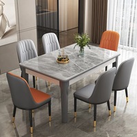Table de salle à manger en bois massif et marbre rectangle moderne de luxe Ensemble de 4 chaises 6 places Tables de cuisine en pierre frittée Conceptions de meubles