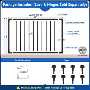 Kit de portail de terrasse en aluminium de 1,22 m x 0,91 m pour système de garde-corps de 0,91 m, portail de véranda DIY découpable pour terrasses, patios, jardins - Product Image 3