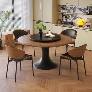 <span class=keywords><strong>Tavolo</strong></span> da Pranzo <span class=keywords><strong>Rotondo</strong></span> in Stile Francese Mid-Century, <span class=keywords><strong>Legno</strong></span> di Frassino Massiccio, Retrò Americano con Piano Girevole in Marmo, Arredamento per Cucina e Casa - Product Image 3