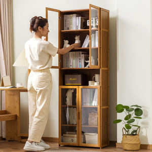 Eleven Dimensions Bookshelf 656 <b>Solid</b> <b>Wood</b> Floor Standing With Doors Space Saving For Living Room Office - Product Image 2