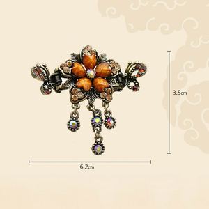 Pince à cheveux rétro élégante en alliage, motif fleur rose et turquoise, style griffe de crabe classique pour femme - Product Image 3
