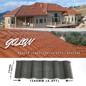 Tuile de toiture en métal revêtue de pierre Golan, durable, ignifuge, pour bâtiments commerciaux - Product Image 2