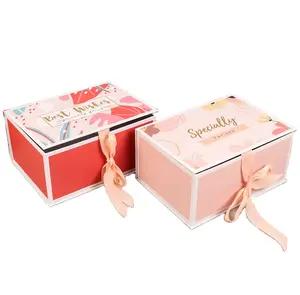 Caixa de presente dobrável de ímã de papelão, caixa de presente com fita para caixa de presente de luxo dos namorados