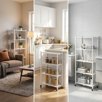 Étagère de rangement pliable en acier inoxydable, type autoportant, détachable, pour salle de bain, cuisine, salon, armoire, garage, chaussures