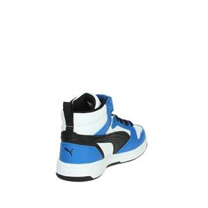 Sneakers stringate per bambini bianche e blu, alte, con suola spessa e ammortizzata - Product Image 3