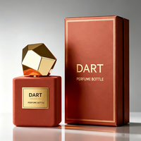 Flacons de parfum carrés en verre de luxe de 30 ml et 50 ml avec bouchon doré géométrique, couleur personnalisée et boîte d'emballage disponibles