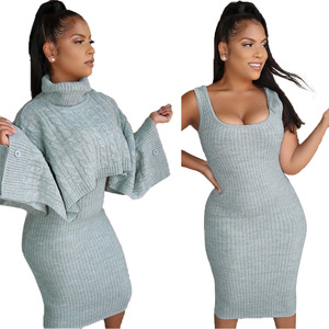 Europa <span class=keywords><strong>e</strong></span> stati uniti vendita superiore donne bella moda maglione due pezzi Set dolcevita maglione lavorato a maglia vestito - Product Image 5