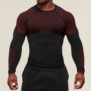Maglietta Sportiva da <span class=keywords><strong>Uomo</strong></span> a Maniche Lunghe in Poliestere con Motivo a Pois, Asciugatura Rapida, Aderente, Stampata, Elastica e Traspirante per Sollevamento Pesi - Product Image 2