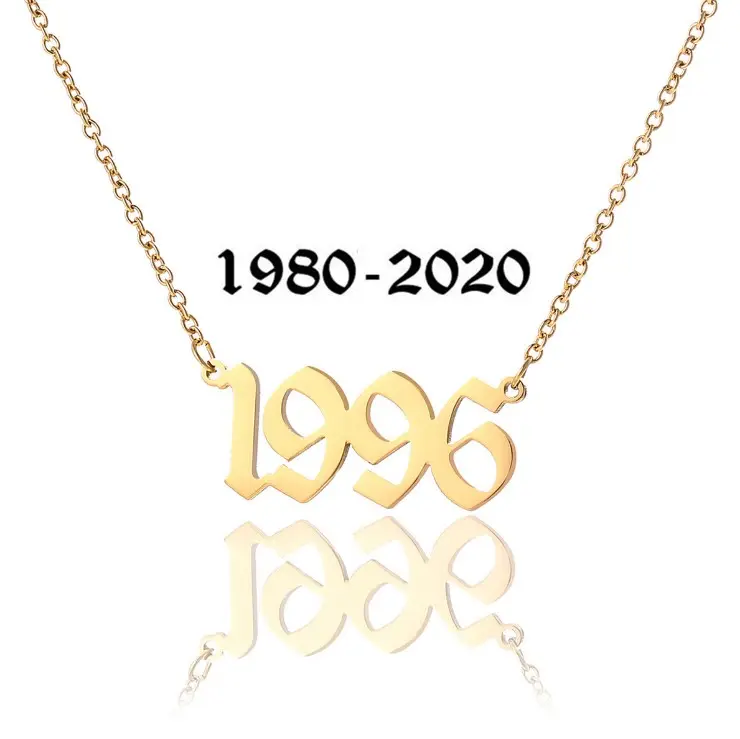 XUNBEI Fashion Custom 1980-2020 Chữ Mạ Vàng Thép Không Gỉ Năm Sinh <span class=keywords><strong>Vòng</strong></span> <span class=keywords><strong>Cổ</strong></span>