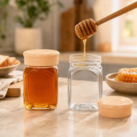 Pot en plastique transparent carré pour miel, avec couvercle lisse, qualité alimentaire, hermétique, pour le stockage des fruits secs et des noix, vente en gros