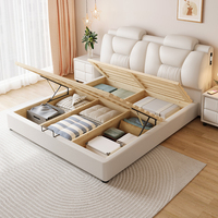Lit double moderne minimaliste de style normcore, grand lit de mariage, chambre principale, lit en cuir multifonctionnel, rangement en bois